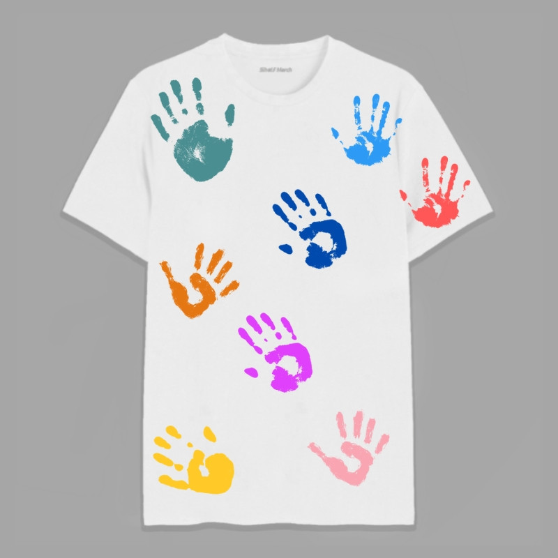 Holi Hand Prints Round Neck T-Shirt